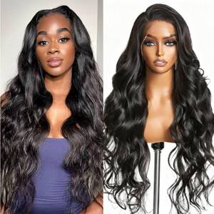 lot 12004 image: HRTND Body Wave Lace Front Wigs Human Hair Pre Plucked HD Lace Frontal Wig for Women Soft Remy 200 Density Brazilian Raw Human Hair Natural Black 24 Inch