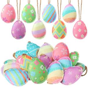 lot 12017 image: 20 Pcs Felt Easter Egg Tree Ornaments 3D Hanging Egg Decoration for Tree with Flower Colorful Stripes Felt Easter Decoration for Home Indoor Outdoor Holiday Basket Stuffers Favors Supplies