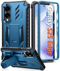 lot 12028 image: FNTCASE for Samsung Galaxy S25-Edge Case Military Grade Drop Proof Protection Mobile Cover with Kickstand  Matte Textured Rugged Shockproof TPU  Protective Sturdy Phonecase - Blue