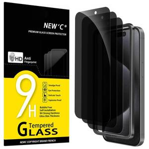 lot 12032 image: NEWC 3 Pack Privacy for iPhone 15 Pro Screen Protector (6.1 inches), Anti-Spy Tempered Glass Film,Case Friendly Ultra Resistant,Balanced 28-Degree Privacy Angle - Easy installation tool included
