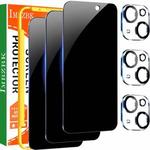 lot 12044 image: IMBZBK 3 Pack Privacy Screen Protector for iPhone 15 Tempered Glass with 3 Camera Lens Protector, Accessories 9H Anti Spy, 2.5D Curved, Case Friendly, Transparent