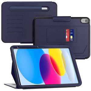 lot 12051 image: Case for iPad (A16) 11th Generation 11-inch 2025 & iPad 10th Generation 10.9-inch 2022, Lainergie Shockproof Slim Multi-Angles Magnetic Stand Cover with Auto SleepWakePen HolderCard Slot, Dark Blue