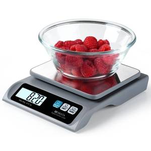 lot 12360 image: BOMATA 0.1g 13lb Food Scale, Digital Kitchen Scale with Removable Stainless Steel Pan, Backlit LCD Display, for Cooking, Baking B621 Grey