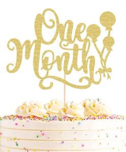 lot 12362 image: AHAORAY One Month Cake Topper - Gold Glitter New Born Welcome Baby Cake Decorations Supplies, for Baby ShowerGender Reveal Party - Happy 30 Days Engagement Wedding Party decorations