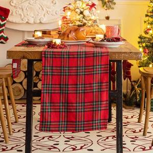 lot 12363 image: Red Green Plaid Christmas Table Runner, Winter Holiday Table Runners 36 inches Long, Xmas Decorations Indoor Outdoor Farmhouse Home Kitchen Dining Party Decor