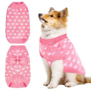 lot 12368 image: Heart Knit Pet Sweater, Warm Pullover Winter Clothes for Small and Medium Dogs Cats, Soft Puppy Outfit for Cold Weather, Christmas, Valentines Day (Pink, M (Fit 6��7 lbs, Chest 12��13, Neck 9��10))