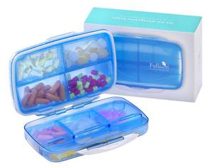 lot 12383 image: Travel Pill Organizer Large Portable Medication Organizer, Fullicon Oversize 8 Compartment Pill Box, Vitamin Travel Case Pill Holder - Airtight & Moistureproof (Blue)