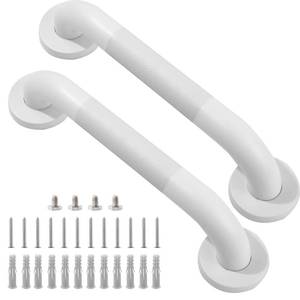 lot 12387 image: Rackickyer Shower Grab Bar, 2 Pack 12 Inch White Bathroom Grab Bar, 1.25 Diameter 304 Stainless Steel Anti-Slip Grab Bars for Bathtubs and Showers, Handicap Shower Grab Bar for Seniors Elderly