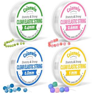 lot 12393 image: Caianwin Elastic Bracelet String Cord Set 4 Rolls Stretchy Bracelet String 0.4mm 0.6mm 0.8mm 1mm Transparent Beading Thread Clear Bead Cord for Beading, Bracelet and Jewelry Making