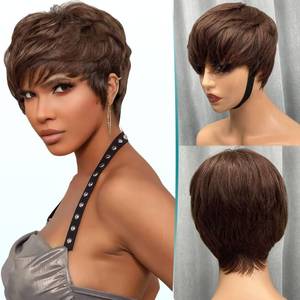 lot 12406 image: Pink Planet Pixie Cut Wig Glueless Human Hair Short Pixie Cut Wigs for Black Women Pixie Short Layered Brazilian Virgin Human Hair Wigs Wear and Go Human Hair Wig 036-4#