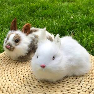 lot 12409 image: Basuo-9Q Pack of 2 Realistic Furry Plush Rabbits Figurines Stuffed Farm Animal Models Home Decoration Lifelike Easter Bunnies Statue Photo Props Kids Gift (WhiteWhite&Brown)