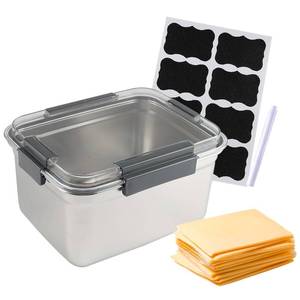 lot 12411 image: Yomjarl Cheese Container for Refrigerator,Stainless Steel Cheese Container with Lids,Deli Meat Saver,Kitchen Storage Keeper,Fridge Organizer Stackable Sliced Grated,Shredded,Cheddar Cheeses Holder Box (Missing Pieces)