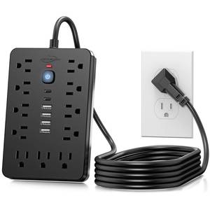 lot 12418 image: JouleLoom 6 FT Flat Plug Surge Protector Power Strip,11 Multiple AC Outlets with 6 USB Ports (2 USB C), 6 Feet Extension Cord, 1250W10A, One Touch Switch Button, 17 in 1 Compact powerstrip