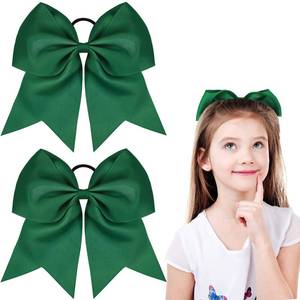 lot 12420 image: 2 Packs Jumbo Cheerleading Bow 8 Inch Large Cheer Hair Bows with Ponytail Holder for Teen Girls Softball Outfit Uniform(Green)