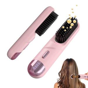 lot 12421 image: Go Brush Pro for Short Hair 2026 Hair Straightener Brush 300M Negative Ions,Portable Cordless Straightening Comb for Women,Fast Heating 4 Temps for Frizz-Free Smooth Hair Travel Gift Light Pink (Missing Turn On)