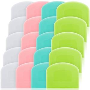 lot 12427 image: Thyle 20 Pcs Plastic Dough Scraper Set Bowl Multipurpose Dough Cutter Flexible Scraper Spatula for Kitchen Baking Tool Cake Bread Pizza Food Pastry Icing Fondant, White, Pink, Green and Blue