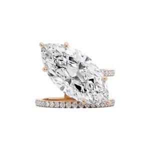 lot 12438 image: 14K Plated Rose Gold 3.5CT Solitaire Elongated Marquise Cut Engagement Ring for Women, Simulated Diamond Promise Handmade Ring Promise Wedding Rings Size 7#