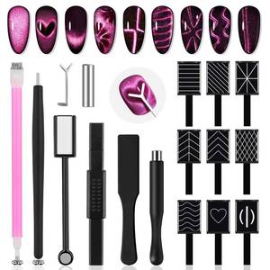 lot 12449 image: EBANKU Cat Eye Magnetic for Nails, 17PCS Cat Eye Gel Nail Polish Magnet Tools Powerful Set Wand Magnet for Nail Polish Square Round Y Shaped Heart Magnet Stick Diverse Glassy Cateye Effect