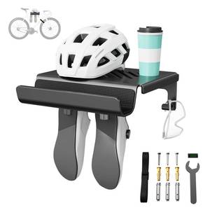 lot 13638 image: Bike Wall Mount Rack Indoor Bike Storage Garage Bike Rack Wall Mount with Shelf and Hooks Store Your Helmet and Shoes for a Single Road, Mountain or Other Bicycle (Universal Size)