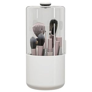 lot 13644 image: Zufudo Makeup Brush Holder with Dustproof Cover, Clear 360 Rotating Make Up Brushes Organizer for Counter Vanity Bathroom, White