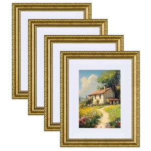 lot 13651 image: eletecpro 8x10 Picture Frames Set of 4, (1 Frame Slight Damage) Gold Frames 8 x 10 with Glass Cover, Vintage Photo Frame Displays 5x7 Photo with Mat or 8x10 without Mat for Tabletop or Wall Decor, Gold