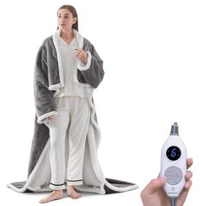 lot 13657 image: Westinghouse Electric Snuggle Throw Blankets with Foot Pocket, Wearable Heated Blanket with Sleeves, 6 Heating Levels & 2 to 10 Hours Heating Time Settings, 50  7018, Light Grey