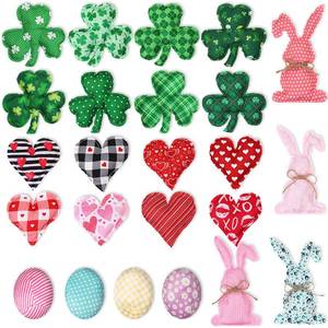 lot 14309 image: Moukeren 24 Pcs St Patricks Day Shamrocks Ornaments Stuffed Fabric Bowl Filler Easter Bunnies Egg Valentines Day Heart Rustic Farmhouse Decor Stuffed Vase Fillers Gift for Home Basket Tiered Trays