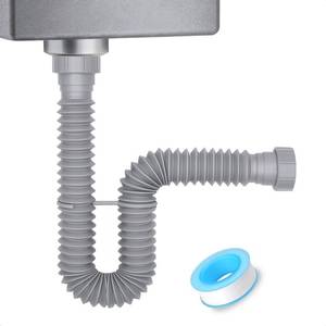 lot 14310 image: Cinsda Flexible Sink Drain Pipe, 1-12 P-trap with Adapter, Expandable Tubular Drain Tubing, Adjustable P Trap for Kitchen Sink & Garbage Disposal