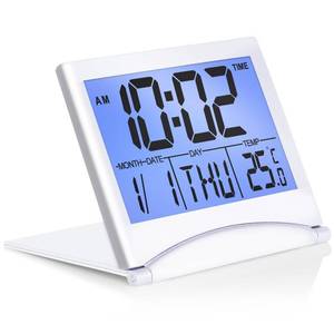lot 14327 image: Betus Digital Travel Alarm Clock with White Backlight - Foldable Calendar Temperature Timer LCD Clock with Snooze Mode - Large Number Display, Battery Operated - Compact Desk Clock for All Ages