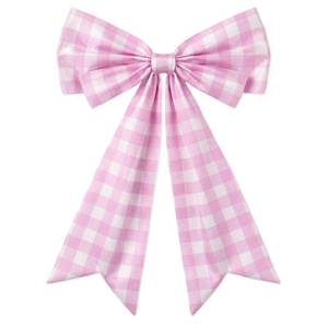 lot 14332 image: Large Pink and White Check Coquette Bow For Backdrop 27.6 X 21.7 Inches Big Bows Room Wall Decor Giant Ribbon Tie Hanging Gift for Birthday Bachelorette Party Girl Baby Shower Bridal Shower Wedding