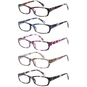 lot 14360 image: Kerecsen Reading Glasses 5 Pairs Fashion Ladies Readers Spring Hinge with Pattern Print Eyeglasses for Women (Mix Color -2, 1.75)