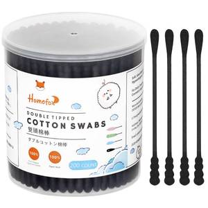 lot 14371 image: HOMEFOX Black Cotton Swabs Spiral - 200 Count Organic Cotton Buds Gothic Bathroom Tightly Wrapped Charcoal Cotton Tips Paper Stick Soft Gentle Cruelty-Free Lint-Free, Round & Spiral (Black)