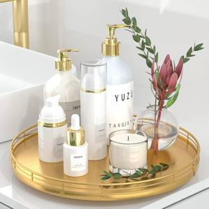 lot 15700 image: 13 Gold Lazy Susan for Table Top, Oak Wood Lazy Susan Turntable Organizer for Dining Coffee Table Centerpiece Bar Decor Kitchen Countertop Bathroom Vanity Decorative Tray for Perfume Jewelry Round crack down center but still works