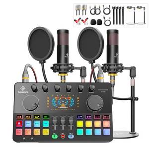 lot 15701 image: Podcast Equipment Bundle for 2 with Dual 48V XLR Condenser Micophones with Mic Pop Filters Audio Equipment for Live StreamingRecording, Online Gaming for PhoneLaptopPC Audio Interface M100