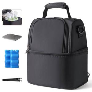 lot 15704 image: NCVI Breastmilk Cooler Bag with 2 Ice Pack, Breast Pump Bag with Cooler Fits 6 Bottles, Double Layer Breast Milk Travel Bag Baby Bottle, for Travel, Nursing Mom Daycare, Work, Picnic (Black)