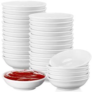 lot 15705 image: Mimorou 50 Pcs Soy Sauce Dish Ceramic White Dipping Bowls Bulk, 1.2 oz Asian Small Porcelain Sauce Bowls for Sushi, ketchup, Vinegar, Olive Oil, Soy, Spices, BBQ Chip and Dip Serving Bowl Set Gift
