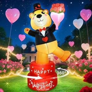 lot 15716 image: Boveco 5.9FT Valentines Inflatables Outdoor Decorations, Rotating Valentine Bear with Bright LED Lights, Cute Blow Up D�cor for Wedding Propose Party Yard Lawn Garden