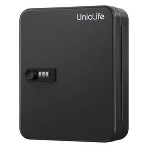 lot 15718 image: Uniclife 48 Position Key Cabinet with Combination Lock Resettable Black Digital Security Storage Box Steel Key Organizer with Colorful Key Tag Labels Stickers and Hooks