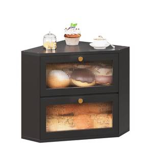 lot 15732 image: Trironsun Corner Bamboo Bread Box for Kitchen Counter Double Layer Bread Storage Container Large Capacity Bread Storage Bin with Wavy Arcylic Transparent Door (Black)