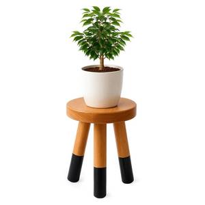 lot 16425 image: JOLLYMER Rubber Wood 9 Round Plant Stand Dip Dyed Black Stool, Wood Riser Milking Stool (12 H)