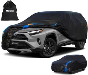 lot 16442 image: Molebt SUV Car Cover Waterproof All Weather for Automobiles, Full Exterior Covers for Jeep (182-190 inch) Universal Fit for Chevrolet Equinox, Toyota RAV4 etc. Rain Winter Sun Snow Protection.