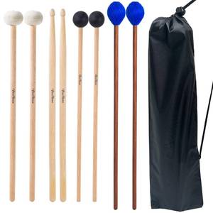 lot 16446 image: VixxNoxx Drum Mallets Kit �� 4 Pairs (Felt Timpani, Rubber, Marimba, 5A) Drumsticks with Bag, Percussion Instrument Beginner Accessories for Steel Drum, Bass Drum, Glockenspiel, Xylophone Mallet