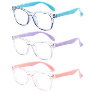 lot 16453 image: FANNYGO 3 Pack kids Blue Light Blocking Glasses for girls boys Computer Blue Light Blocking Glasses For Age 3-9 (Light blue  Light purple  Light pink)