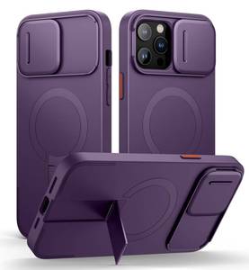 lot 16454 image: SURITCH for iPhone 13 Pro Max12 Pro Max Case with Magnetic Camera Slide Cover and Adjustable Kickstand, Compatible with MagSafe, Shockproof Bumper Case Slim Protective Cover 6.7 Inch, Dark Purple