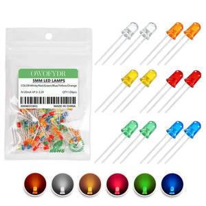 lot 16462 image: OWOFYDR 120Pcs 5mm LED Diode Assortment Kit, 6 Color Diffused Round F5 LED 3V 20mA for Arduino DIY, Breadboard, Scientific Experiments(6 Colors x 20 pcs)