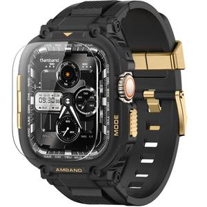 lot 16472 image: amBand Compatible with Apple Watch Ultra 321 Bands for Men, M1 Sport Series Heavy Duty Case Tactical Strap and Screen Protector, Protective Cover Fits iWatch Ultra Bands for Men 49mm - Black Gold