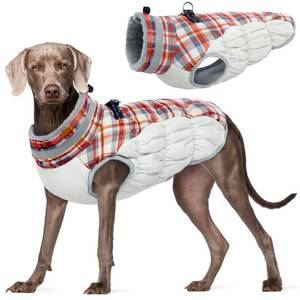 lot 16476 image: FUAMEY Dog Coat for Large Dogs,Waterproof Dog Winter Jacket with Harness Built in Puppy Cold Weather Coats Reflective Pet Vest with Zipper Warm Fleece Dogs Snowsuit Windproof Red Plaid XL