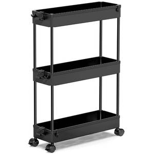 lot 17664 image: SPACEKEEPER Slim Rolling Storage Cart, 3 Tier Bathroom Storage Organizer Laundry Room Utility Cart Mobile Shelving Unit, Multi-Purpose for Kitchen Office Bathroom Laundry Narrow Places, Black