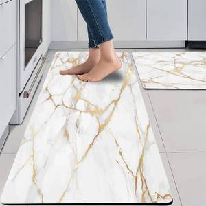 lot 17666 image: Mrcrypos Gold White Kitchen Rugs Cushioned Anti Fatigue 2 PCS Marble Kitchen Mats PVC Non Slip Waterproof Kitchen Mats for Floor Sink Laundry Office