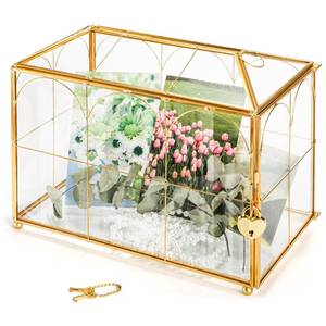 lot 17672 image: Okllen Glass Card Box with Slot, Large Gold Clear Card Box for Wedding Receptions, Decorative Storage Box with Lock for Baby Shower, Birthday Party, Bridal Shower